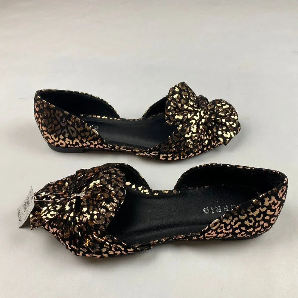 NWT Torrid Flats Black Metallic Gold Bow Leopard Print Shoes Women's Size 8WW - Picture 3 of 11